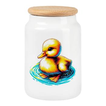 Caneton Canard Canard - Boîte à biscuits avec couvercle en bois - blanc - Devant