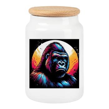 Gorilla - Cookie Jar with Wooden Lid - white - Front