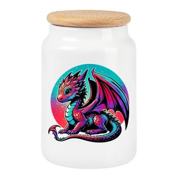 Drache - Keksdose mit Holzdeckel - Weiß - Vorne