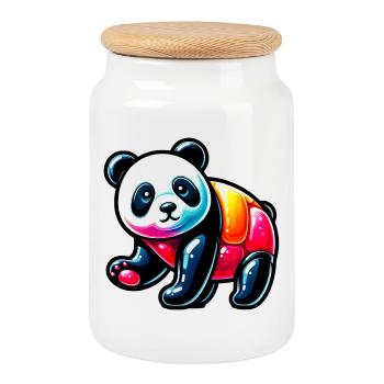 Panda - Cookie Jar with Wooden Lid - white - Front