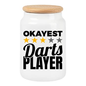 Lustiger Dartspieler - Keksdose mit Holzdeckel - Weiß - Vorne