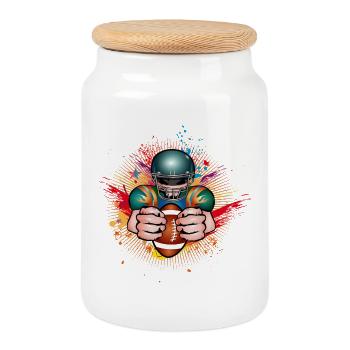 Football player with football in graffiti style - Cookie Jar with Wooden Lid - white - Front