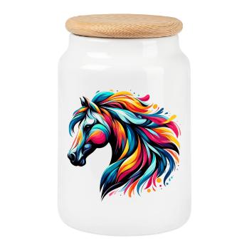 Cheval - Boîte à biscuits avec couvercle en bois - blanc - Devant
