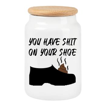 You have shit on your shoe - Cookie Jar with Wooden Lid - white - Front