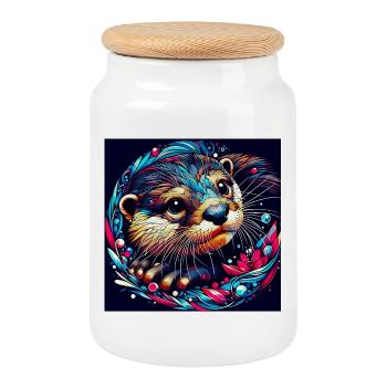 Otter - Cookie Jar with Wooden Lid - white - Front