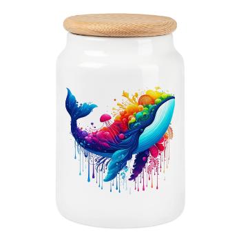Baleine - Boîte à biscuits avec couvercle en bois - blanc - Devant