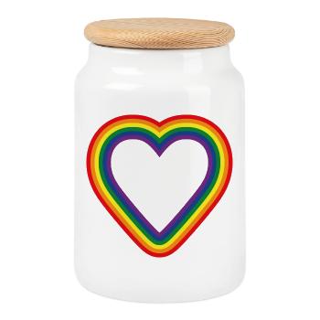Symbole arc-en-ciel en forme de cœur Communauté LGTBQ+ - Boîte à biscuits avec couvercle en bois - blanc - Devant
