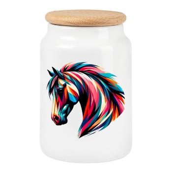 Cheval - Boîte à biscuits avec couvercle en bois - blanc - Devant