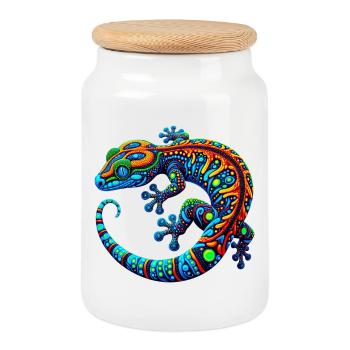Gecko - Boîte à biscuits avec couvercle en bois - blanc - Devant