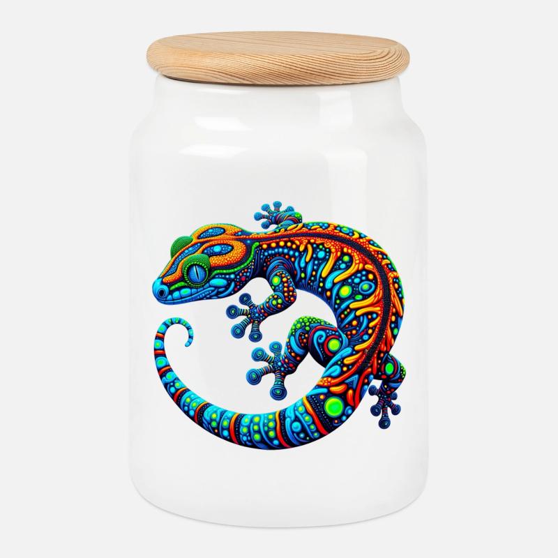 Gecko - Keksdose mit Holzdeckel - Weiß