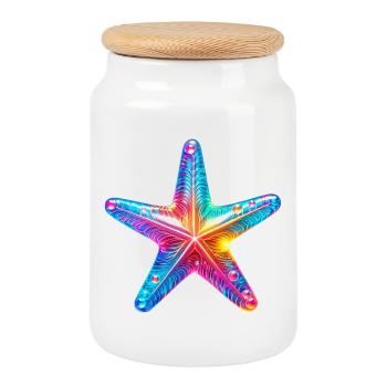 Starfish - Cookie Jar with Wooden Lid - white - Front