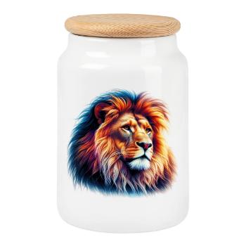 Lion - Boîte à biscuits avec couvercle en bois - blanc - Devant
