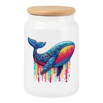 Baleine - Boîte à biscuits avec couvercle en bois - blanc - Devant