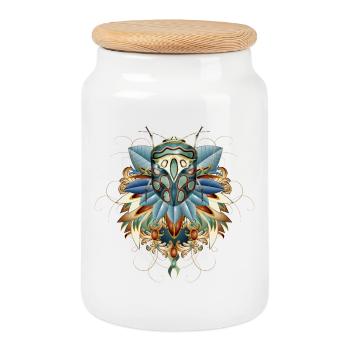 Exotic African Insect in Leaf Amulet - Cookie Jar with Wooden Lid - white - Front