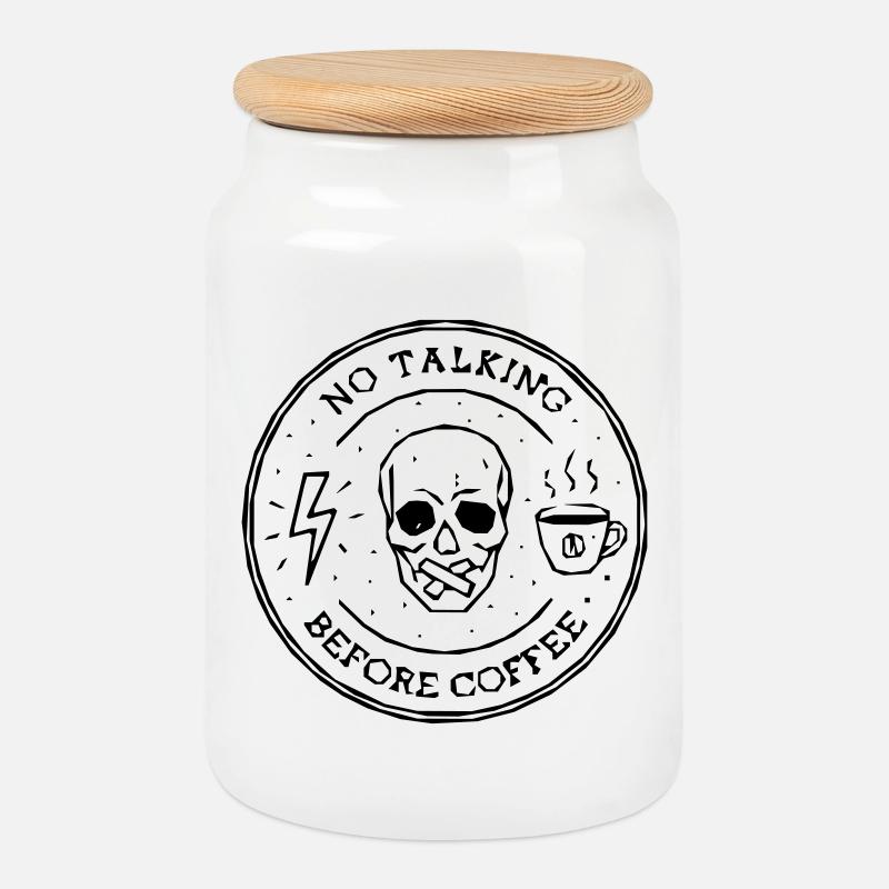 no talking coffee - Cookie Jar with Wooden Lid - white
