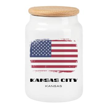 Kansas City, Kansas, États-Unis - Boîte à biscuits avec couvercle en bois - blanc - Devant