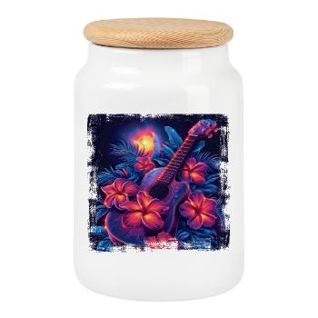 Guitare des années 80 Look - Boîte à biscuits avec couvercle en bois - blanc - Devant