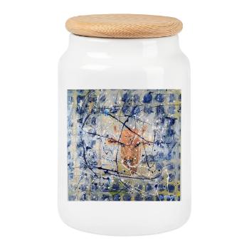 Abstract Animal Portrait with Cow - Cookie Jar with Wooden Lid - white - Front