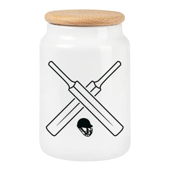 Croquis de cricket - Boîte à biscuits avec couvercle en bois - blanc - Devant
