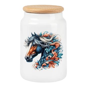 Cheval - Boîte à biscuits avec couvercle en bois - blanc - Devant
