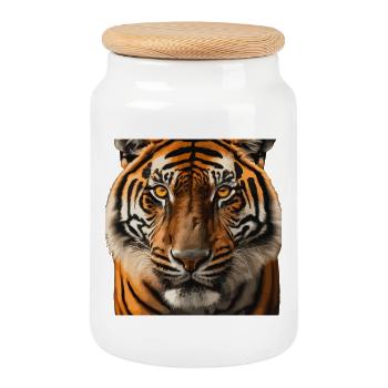 Wildtiger Portrait Kunstdruck - Keksdose mit Holzdeckel - Weiß - Vorne