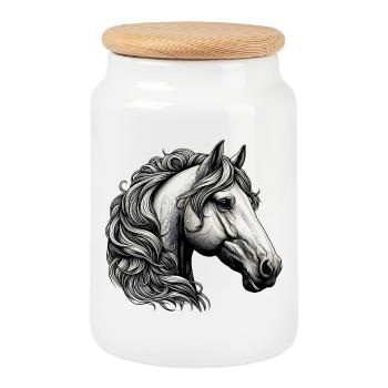 Cheval - Boîte à biscuits avec couvercle en bois - blanc - Devant
