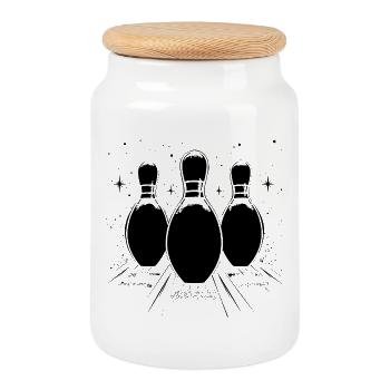 Bowling Lovers - Cookie Jar with Wooden Lid - white - Front