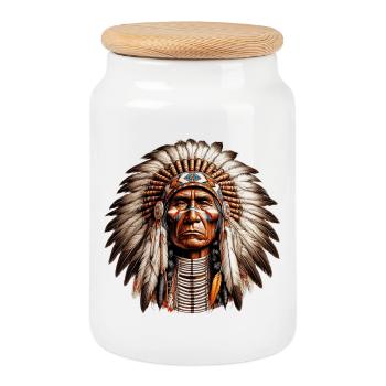 Amerikanisch Indianer Amerikanische Rote Haut - Keksdose mit Holzdeckel - Weiß - Vorne