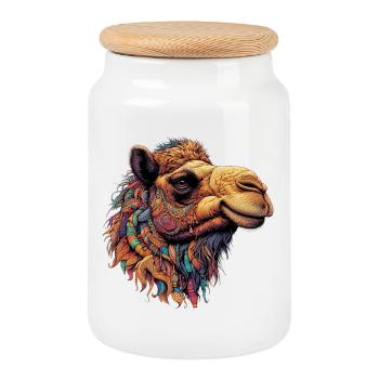 Chameau - Boîte à biscuits avec couvercle en bois - blanc - Devant