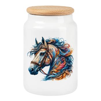 Cheval - Boîte à biscuits avec couvercle en bois - blanc - Devant