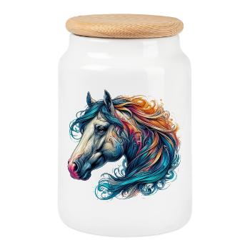 Cheval - Boîte à biscuits avec couvercle en bois - blanc - Devant