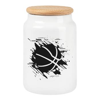 Basket-ball - Boîte à biscuits avec couvercle en bois - blanc - Devant