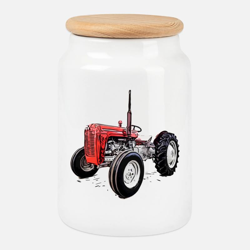Roter M F 35 Traktor - Keksdose mit Holzdeckel - Weiß