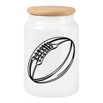Ballon de rugby - Boîte à biscuits avec couvercle en bois - blanc - Devant