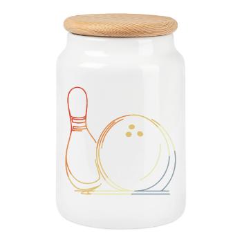Bowling Ball and Pin Sketch - Cookie Jar with Wooden Lid - white - Front