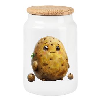 Kleiner Dicker Kartoffelmann Lustig Shirt - Keksdose mit Holzdeckel - Weiß - Vorne