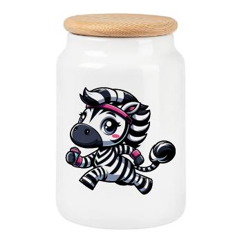 Zebra Jogger Cartoon Sport Marathon En Course À Pied - Boîte à biscuits avec couvercle en bois - blanc - Devant