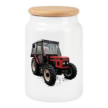 Szetor Traktor 5245 - Keksdose mit Holzdeckel - Weiß - Vorne
