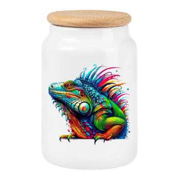 Iguane - Boîte à biscuits avec couvercle en bois - blanc - Devant