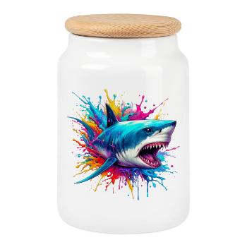 Requin - Boîte à biscuits avec couvercle en bois - blanc - Devant