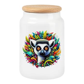 Lémurien - Boîte à biscuits avec couvercle en bois - blanc - Devant