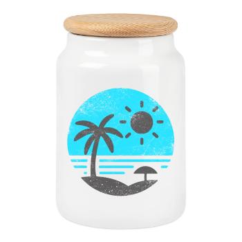 Vintage Beach Blue Grey - Cookie Jar with Wooden Lid - white - Front
