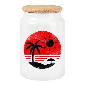 Plage Vintage Rouge Noir - Boîte à biscuits avec couvercle en bois - blanc - Devant
