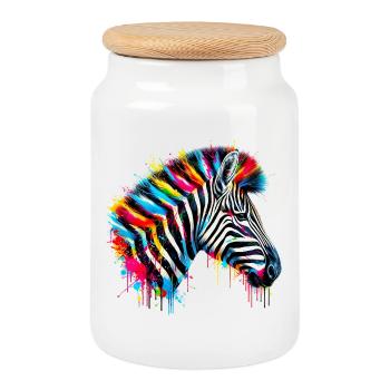 Zebra - Cookie Jar with Wooden Lid - white - Front