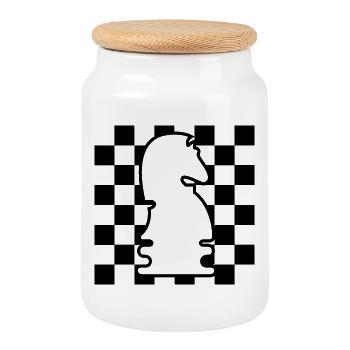Schach Pferd Schachbrett Muster Symbol Grafik icon - Keksdose mit Holzdeckel - Weiß - Vorne
