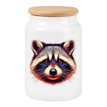Raccoon - Cookie Jar with Wooden Lid - white - Front