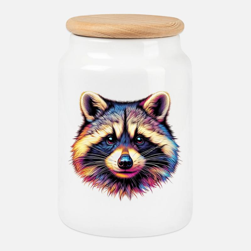 Waschbär - Keksdose mit Holzdeckel - Weiß