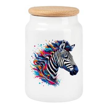 Zèbre - Boîte à biscuits avec couvercle en bois - blanc - Devant