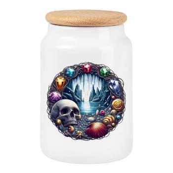 Treasure Island - Cookie Jar with Wooden Lid - white - Front
