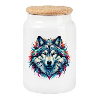 Loup - Boîte à biscuits avec couvercle en bois - blanc - Devant